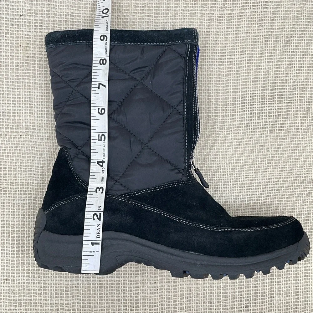 Lands' End Womens Black Suede Quilted Front Zip Winter Snow Boots‎ 7B 176848